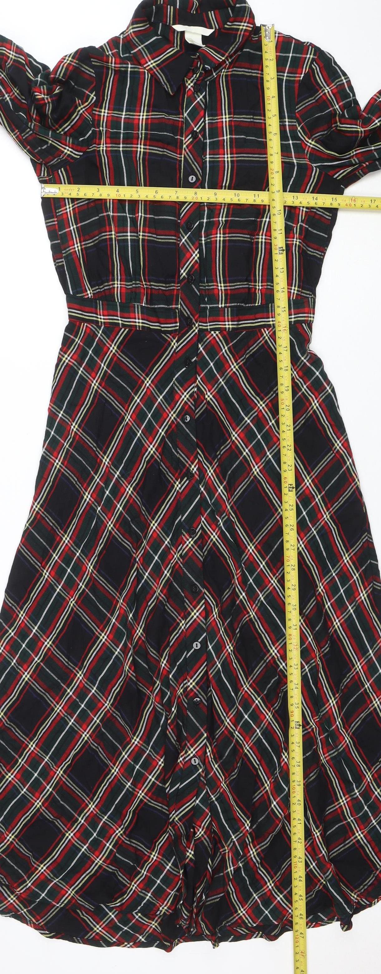 H&M Women’s Multicoloured Check Shirt Dress Size 6 Long Sleeve Midi