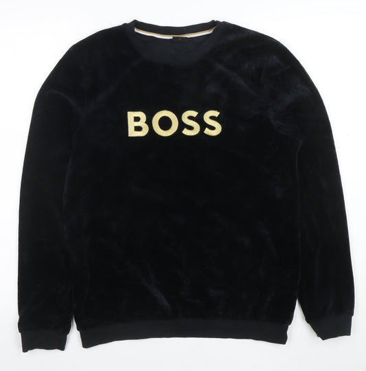 BOSS Womens Black Velour Pullover Sweatshirt Size S