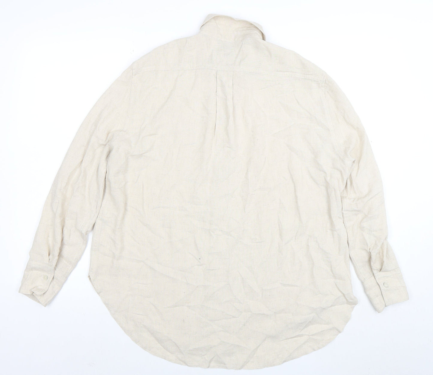 New Look Women Beige Long Sleeve Linen Button-Up Shirt Size 8