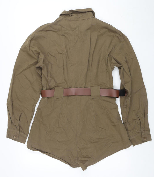 PrettyLittleThing Women’s Khaki Belted Long Sleeve Playsuit UK 12