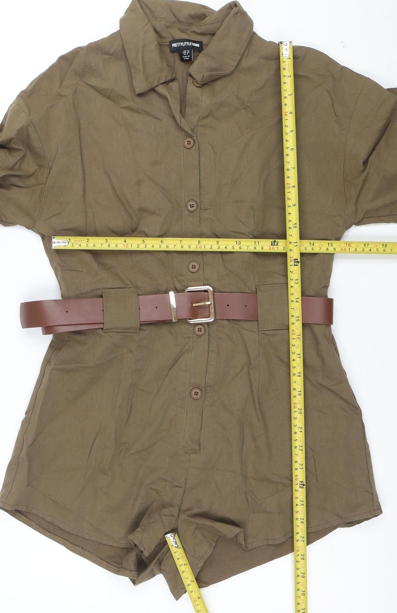 PrettyLittleThing Women’s Khaki Belted Long Sleeve Playsuit UK 12