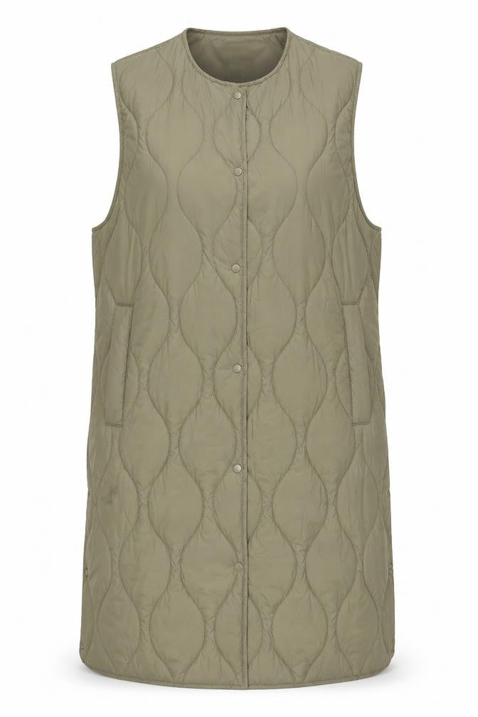 H&M Womens Green Quilted Long Padded Waistcoat Size M