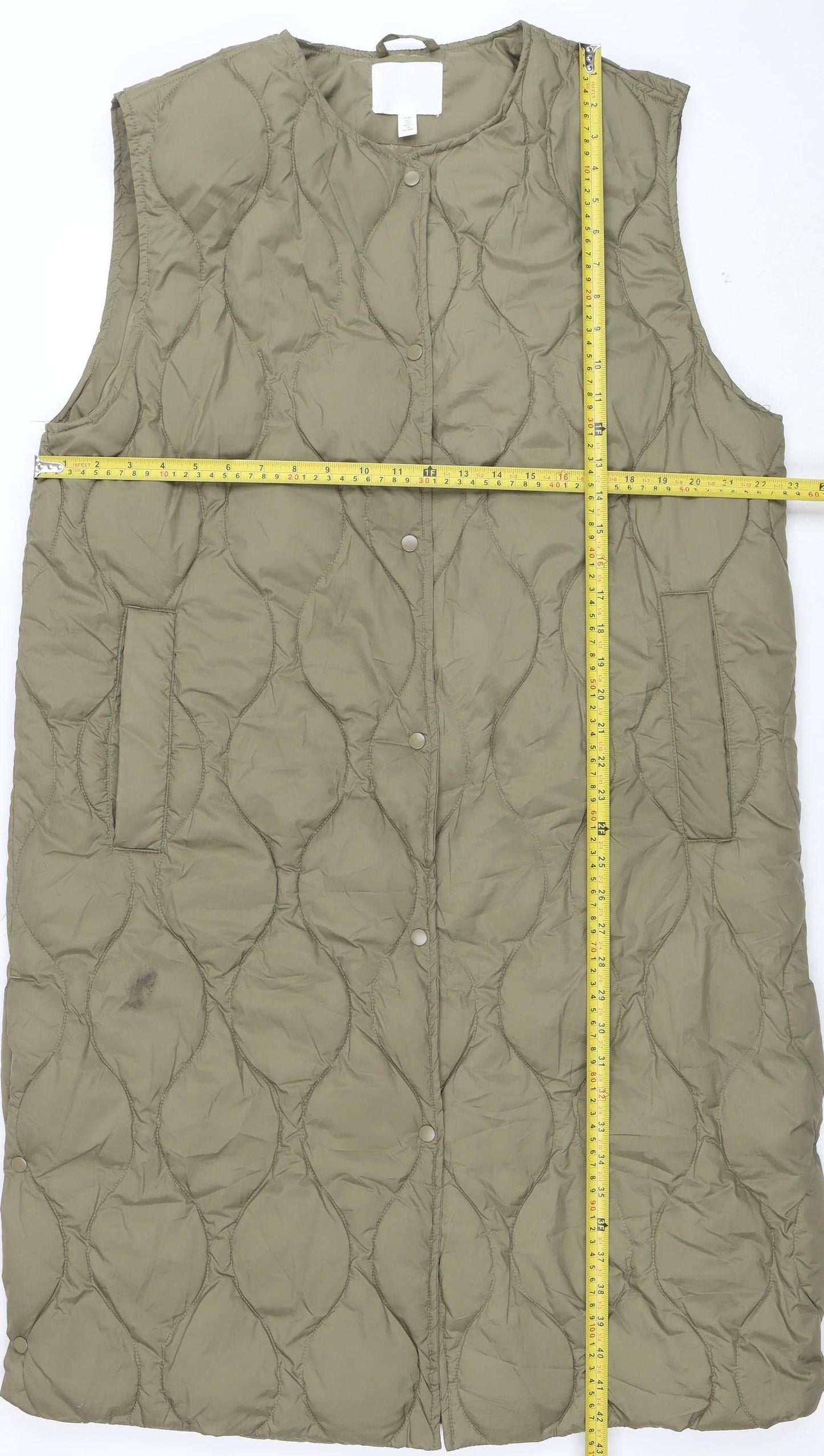 H&M Womens Green Quilted Long Padded Waistcoat Size M