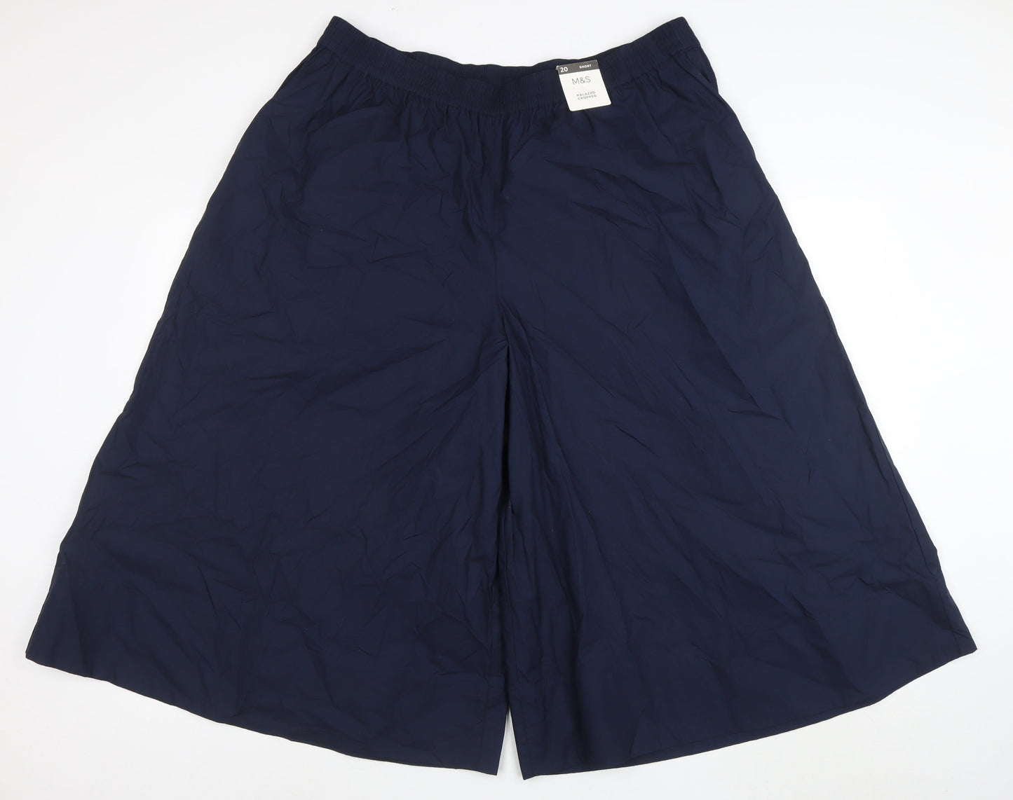 Marks and Spencer Women’s Blue Size 20 Short Wide-Leg Cropped Cotton Trousers