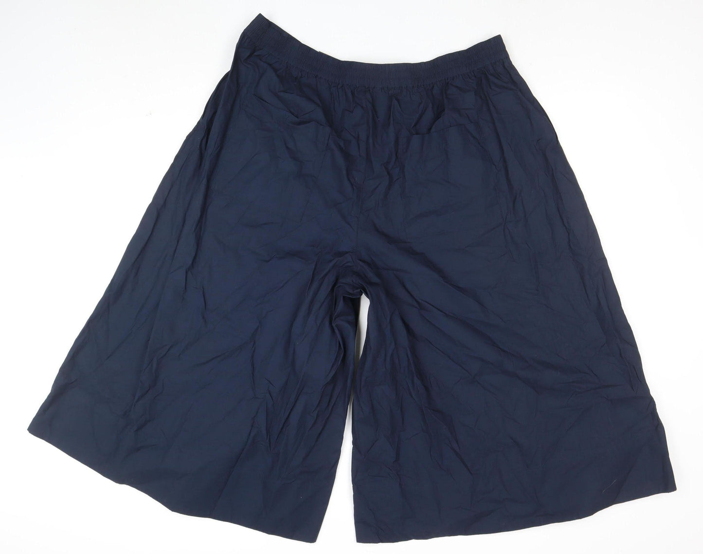 Marks and Spencer Women’s Blue Size 20 Short Wide-Leg Cropped Cotton Trousers