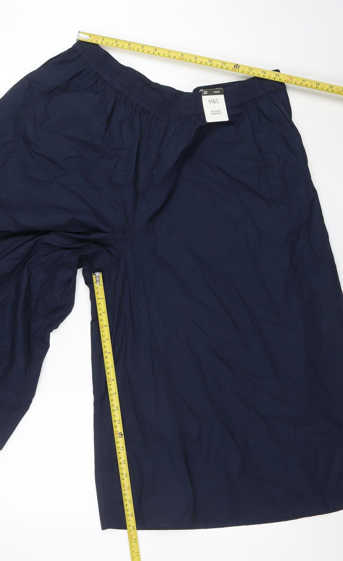 Marks and Spencer Women’s Blue Size 20 Short Wide-Leg Cropped Cotton Trousers