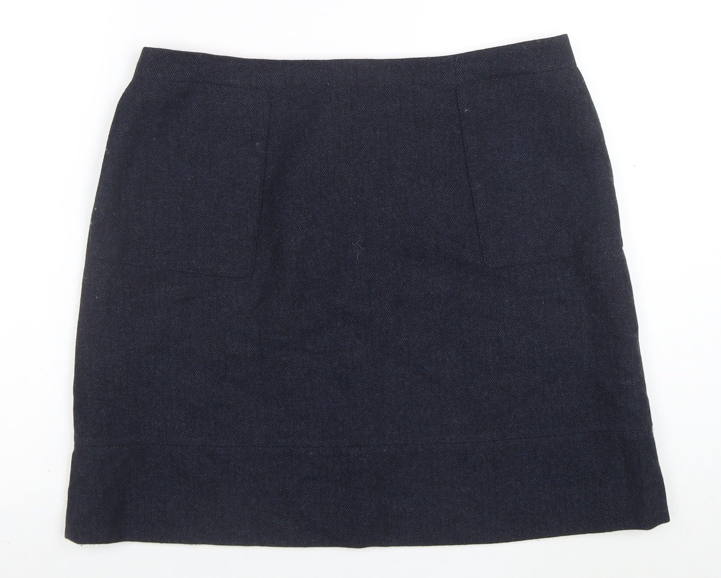 Jaeger Women Blue Wool Blend Herringbone Pencil Skirt Size 14