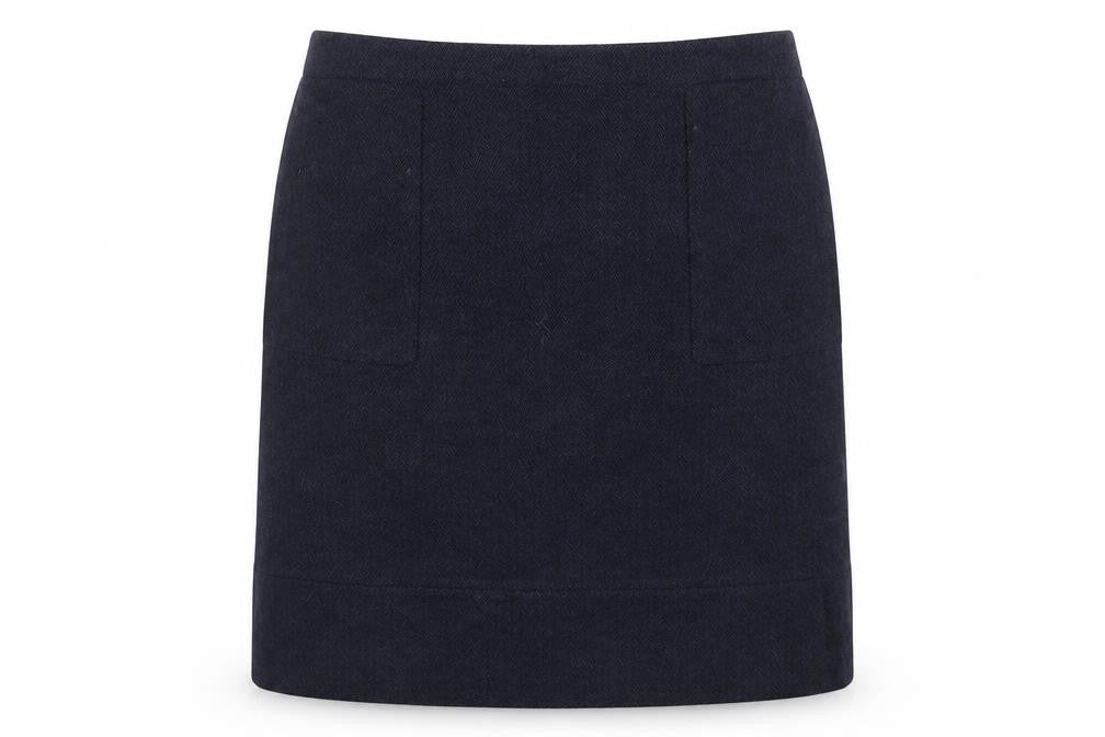 Jaeger Women Blue Wool Blend Herringbone Pencil Skirt Size 14