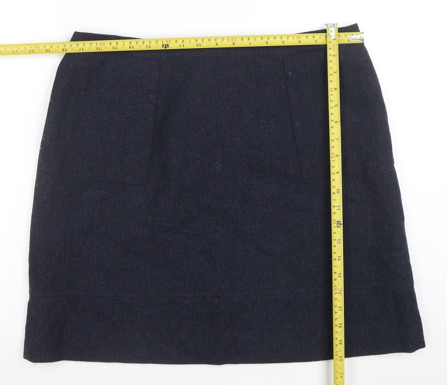 Jaeger Women Blue Wool Blend Herringbone Pencil Skirt Size 14