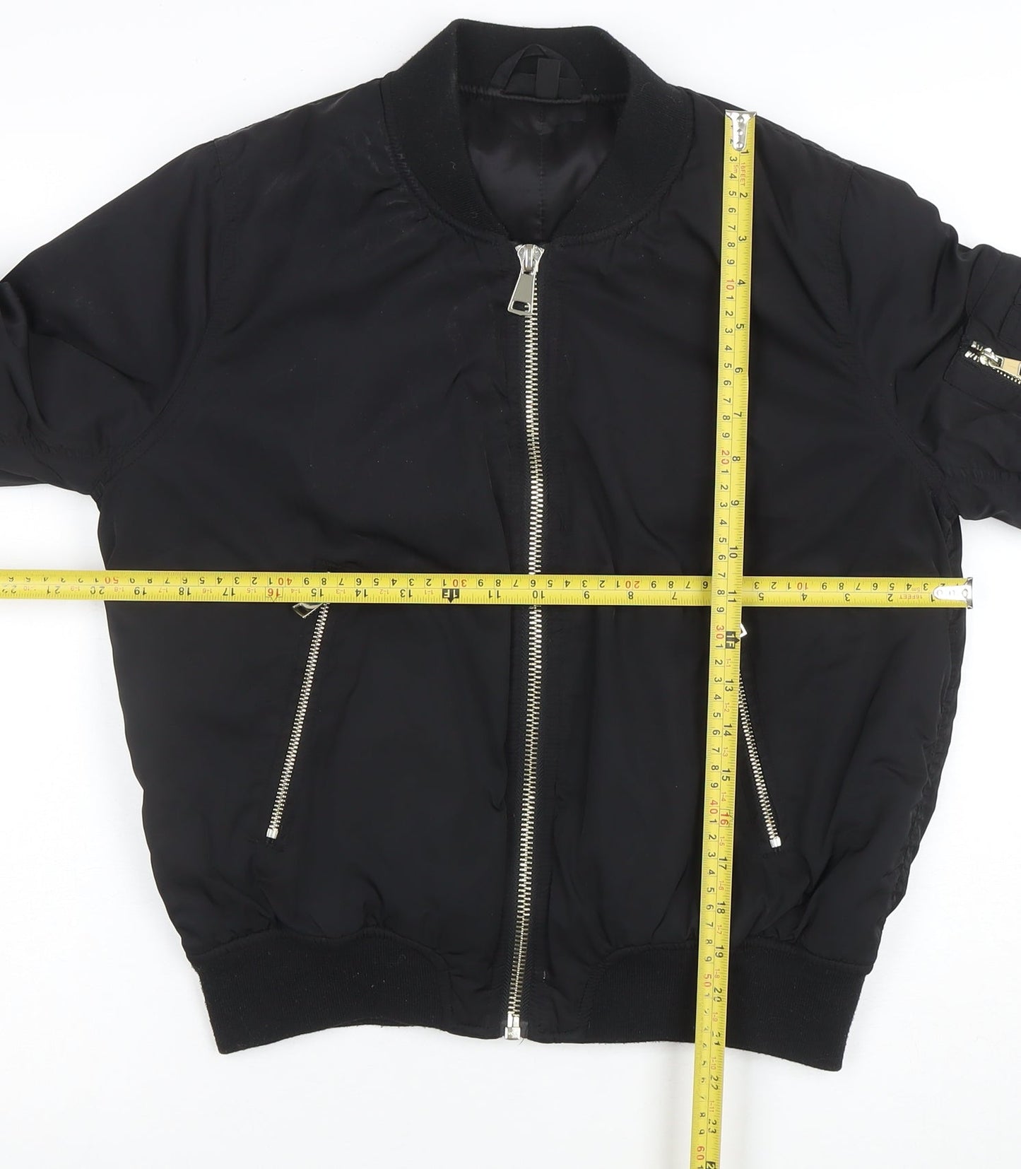 Topshop Women's Black Bomber Jacket Size 12 Lined Zip Casual