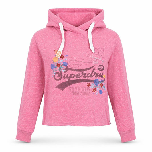 Superdry Womens Pink Pullover Hoodie UK 8 Floral Graphic Heritage