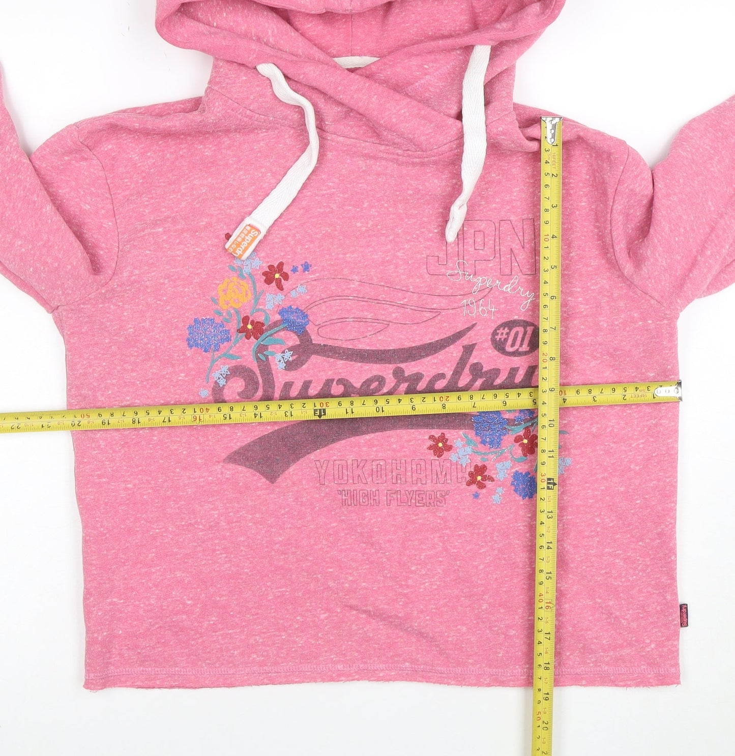 Superdry Womens Pink Pullover Hoodie UK 8 Floral Graphic Heritage