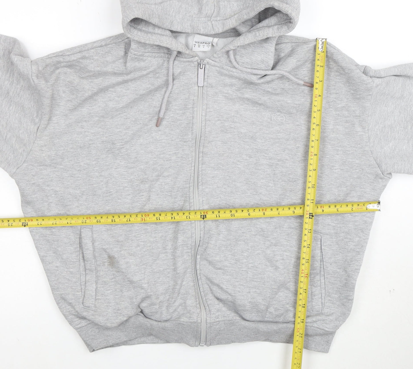 USAPRO Women's Grey Full Zip Hoodie Size UK 8 Cotton Blend