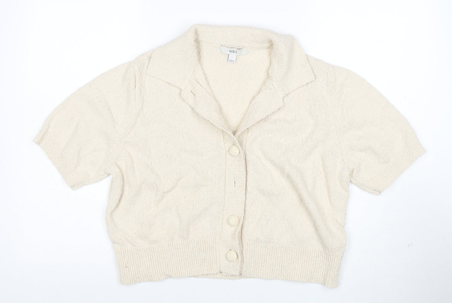 Marks and Spencer Women Beige Collared Button Knit Cardigan L