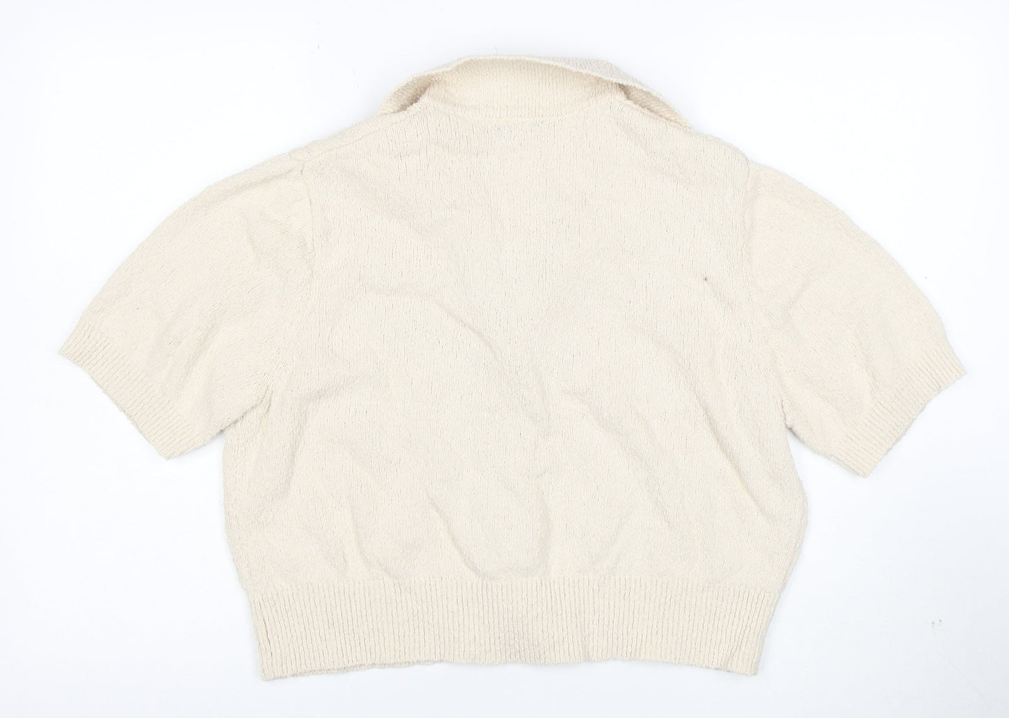 Marks and Spencer Women Beige Collared Button Knit Cardigan L