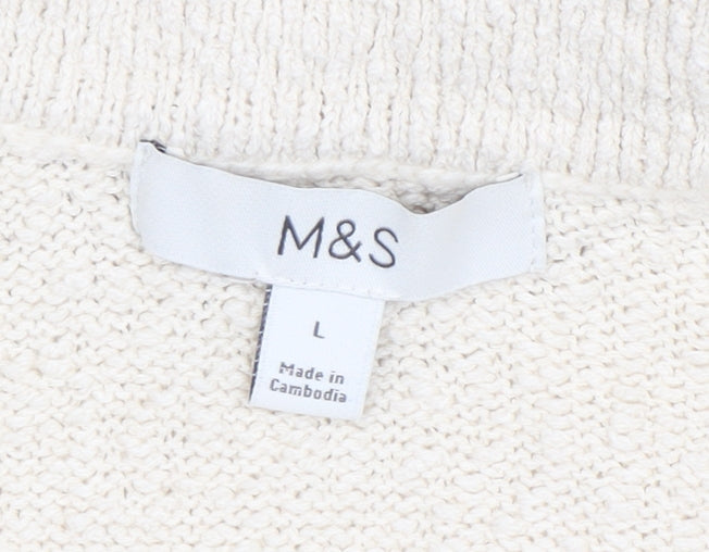 Marks and Spencer Women Beige Collared Button Knit Cardigan L