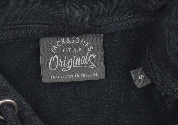 Jack & Jones Mens Black Pullover Hoodie Small Graphic Print
