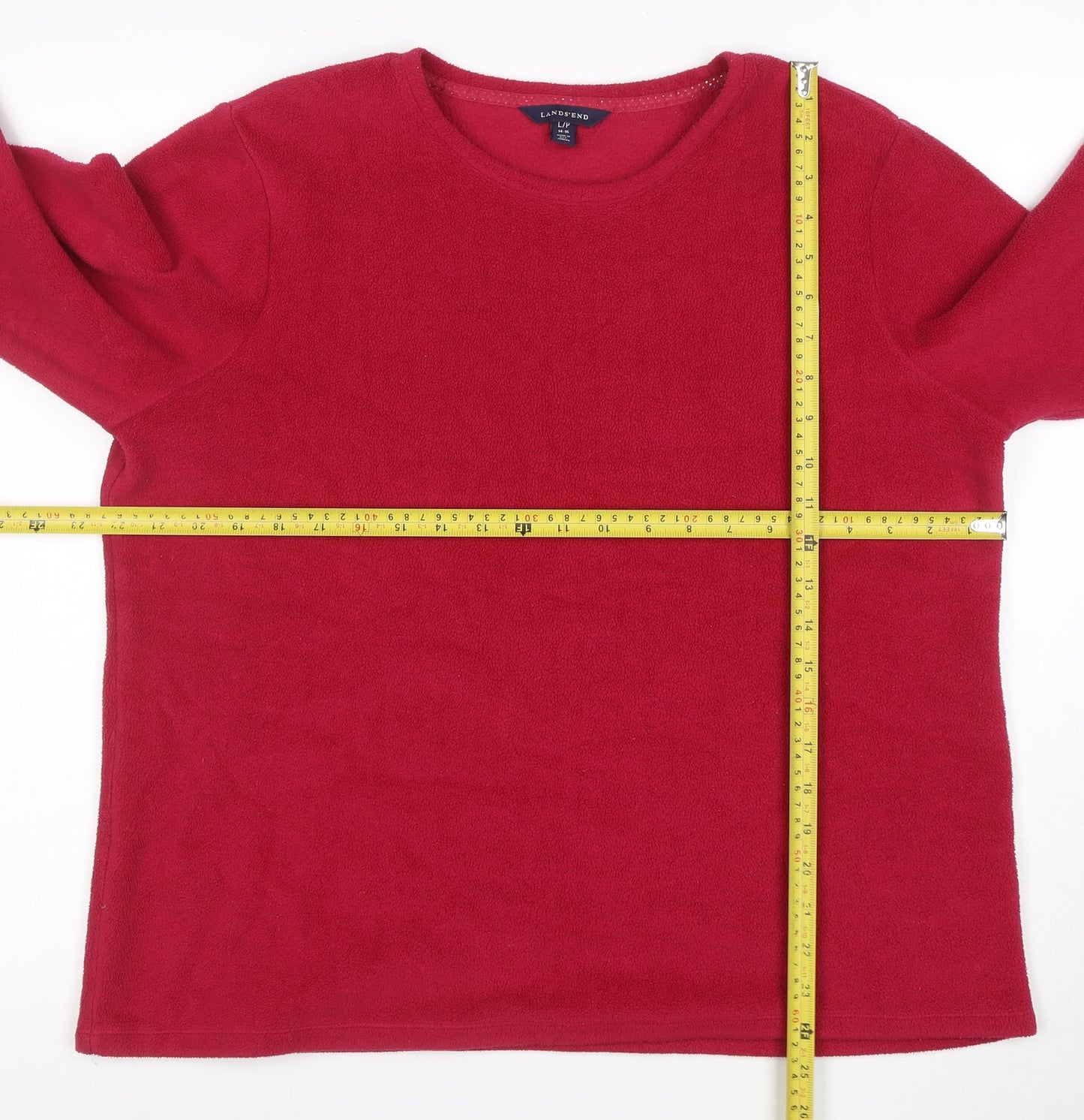 Lands' End Womens Red Fleece Pullover Sweatshirt Size L 14-16