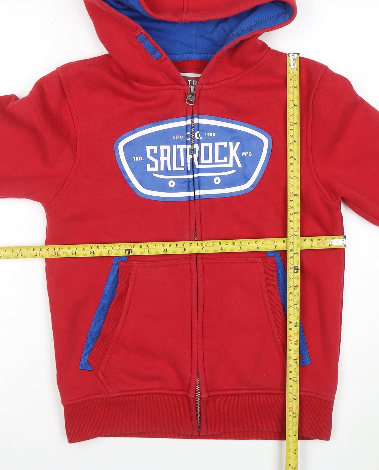 Saltrock Boys Red Full Zip Hoodie Size 7-8 Years Cotton Blend