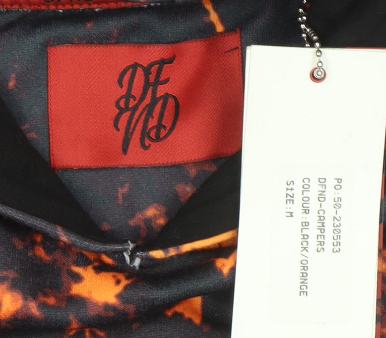 DFND Men’s Black Orange Pullover Hoodie Medium Polyester Graphic Print