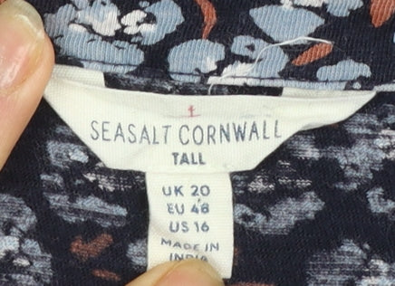 Seasalt Cornwall Women Blue Floral Cotton Tall Shift Dress UK 20
