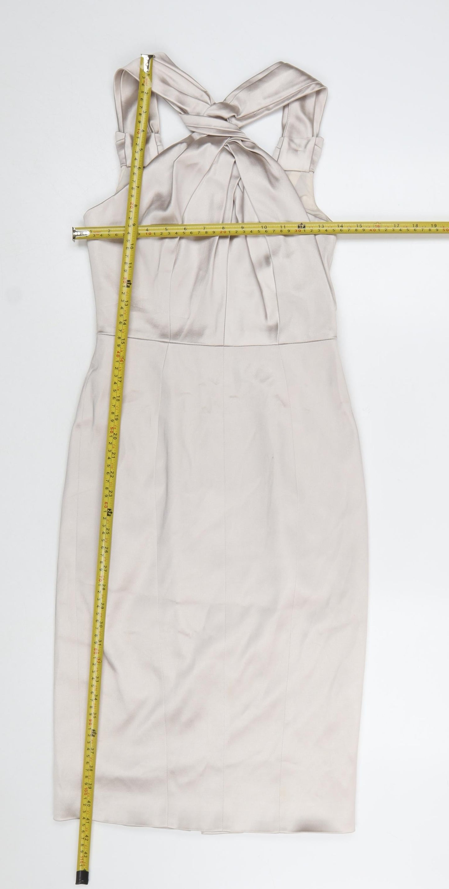 Karen Millen Women Beige Halter Pleated Sheath Dress UK 10