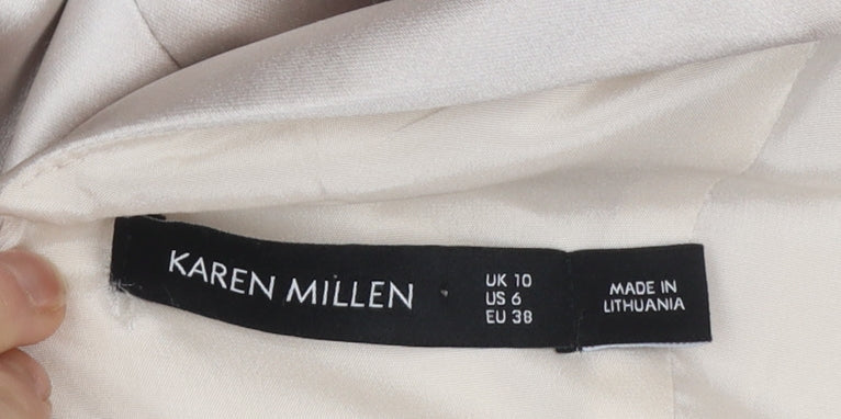 Karen Millen Women Beige Halter Pleated Sheath Dress UK 10