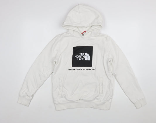 The North Face Boys White Cotton Pullover Hoodie L Youth Logo Print