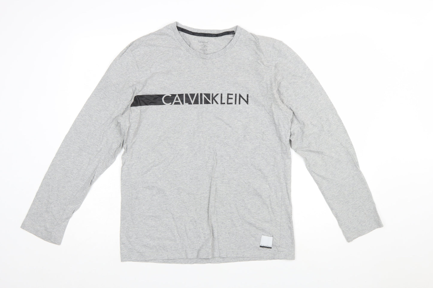 Calvin Klein Men's Grey Long Sleeve Crew Neck Cotton T-Shirt M