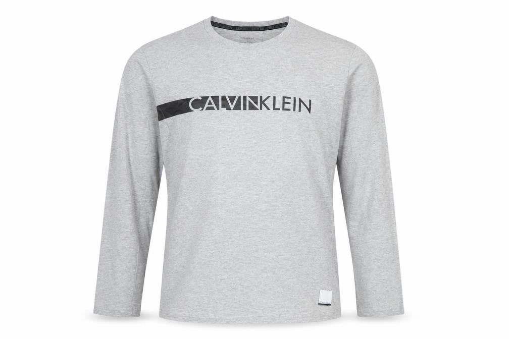 Calvin Klein Men's Grey Long Sleeve Crew Neck Cotton T-Shirt M