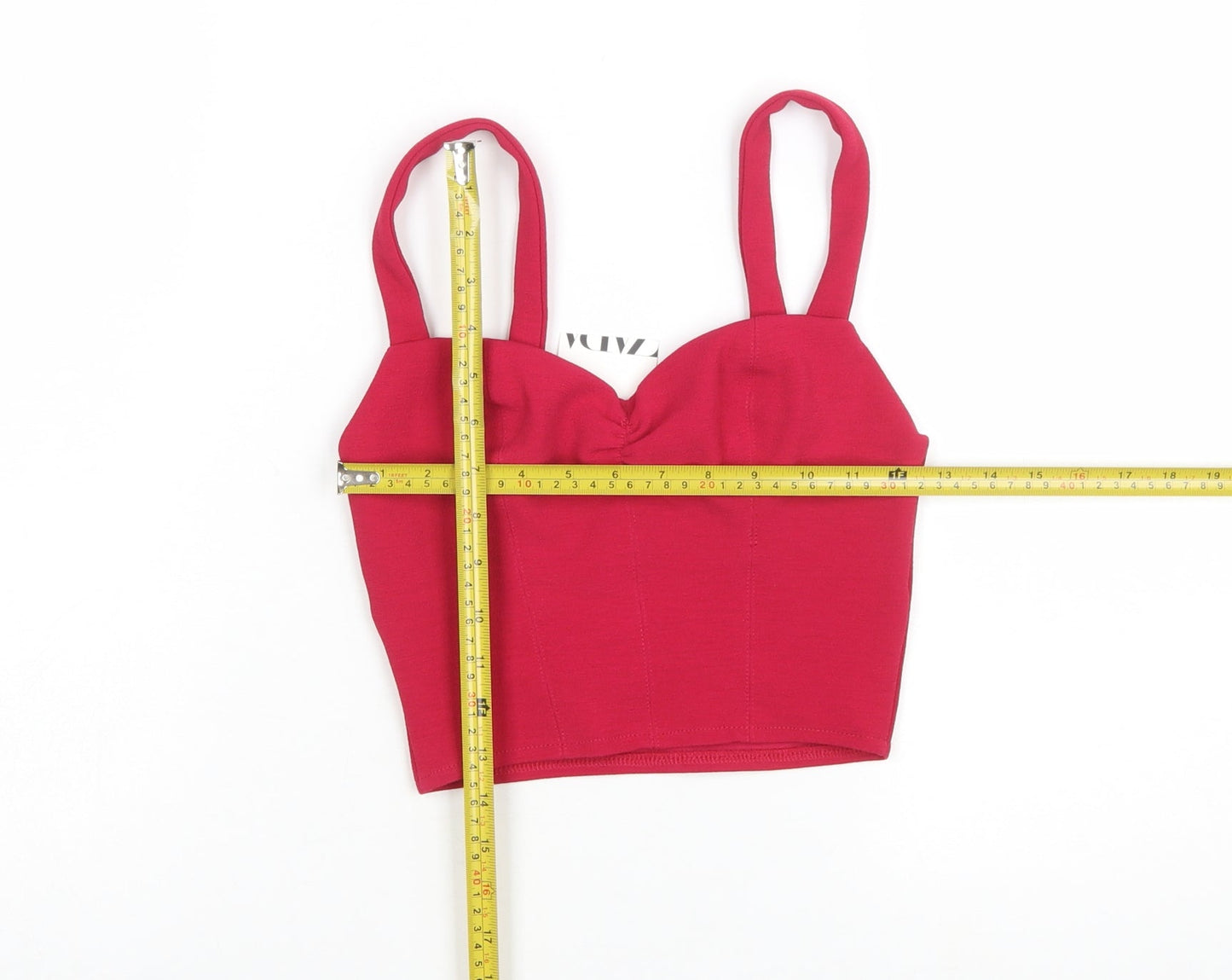 Zara Women Red Camisole Crop Top S Sweetheart Neck Jersey