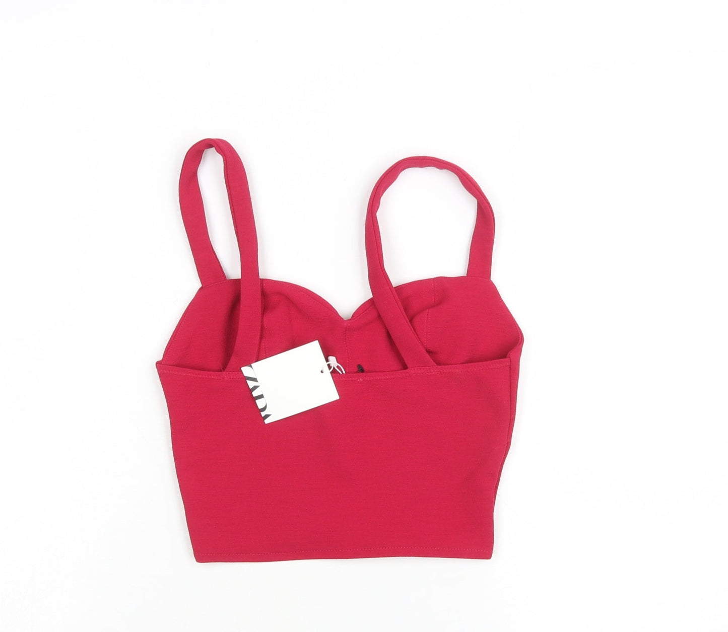 Zara Women Red Camisole Crop Top S Sweetheart Neck Jersey