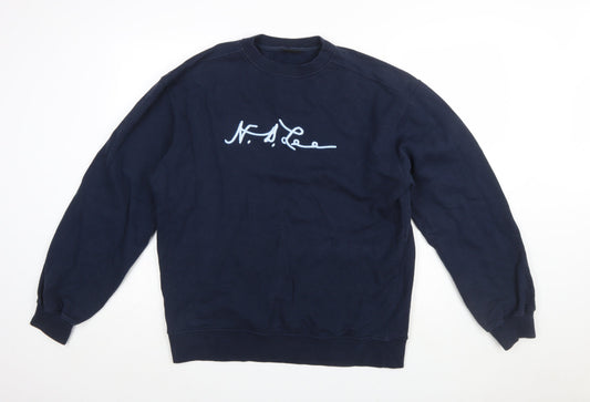 Lee Men's Blue Crew Neck Logo Sweatshirt Size L