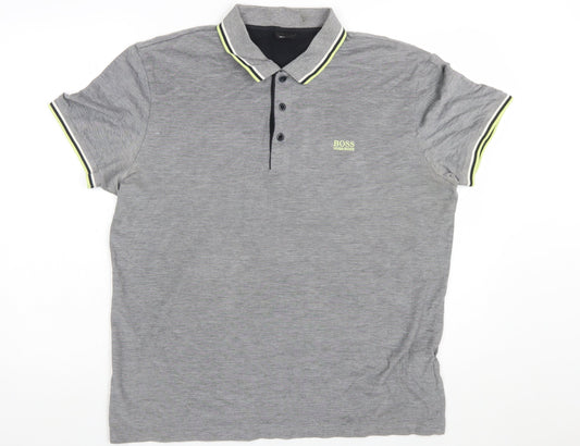 Hugo Boss Men’s Grey 2XL Polo Shirt Cotton Logo Short Sleeve