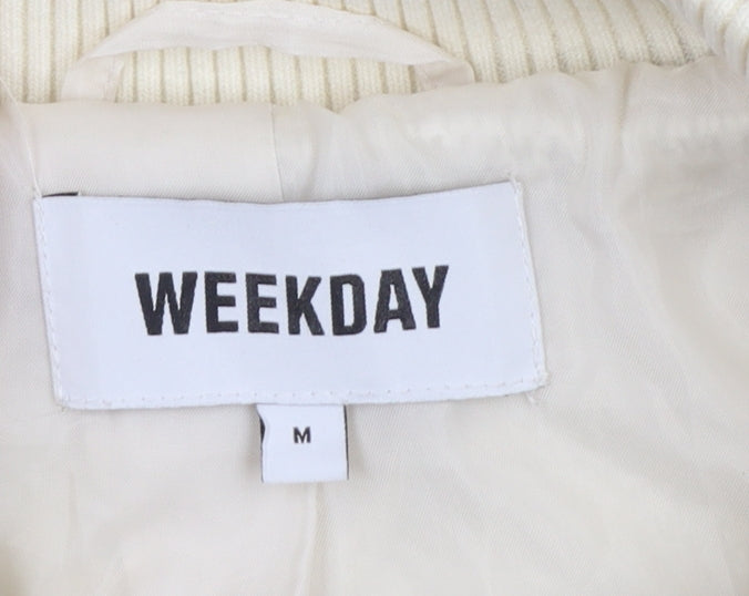 Weekday Women Ivory Cropped Fleece Bomber Jacket Size M