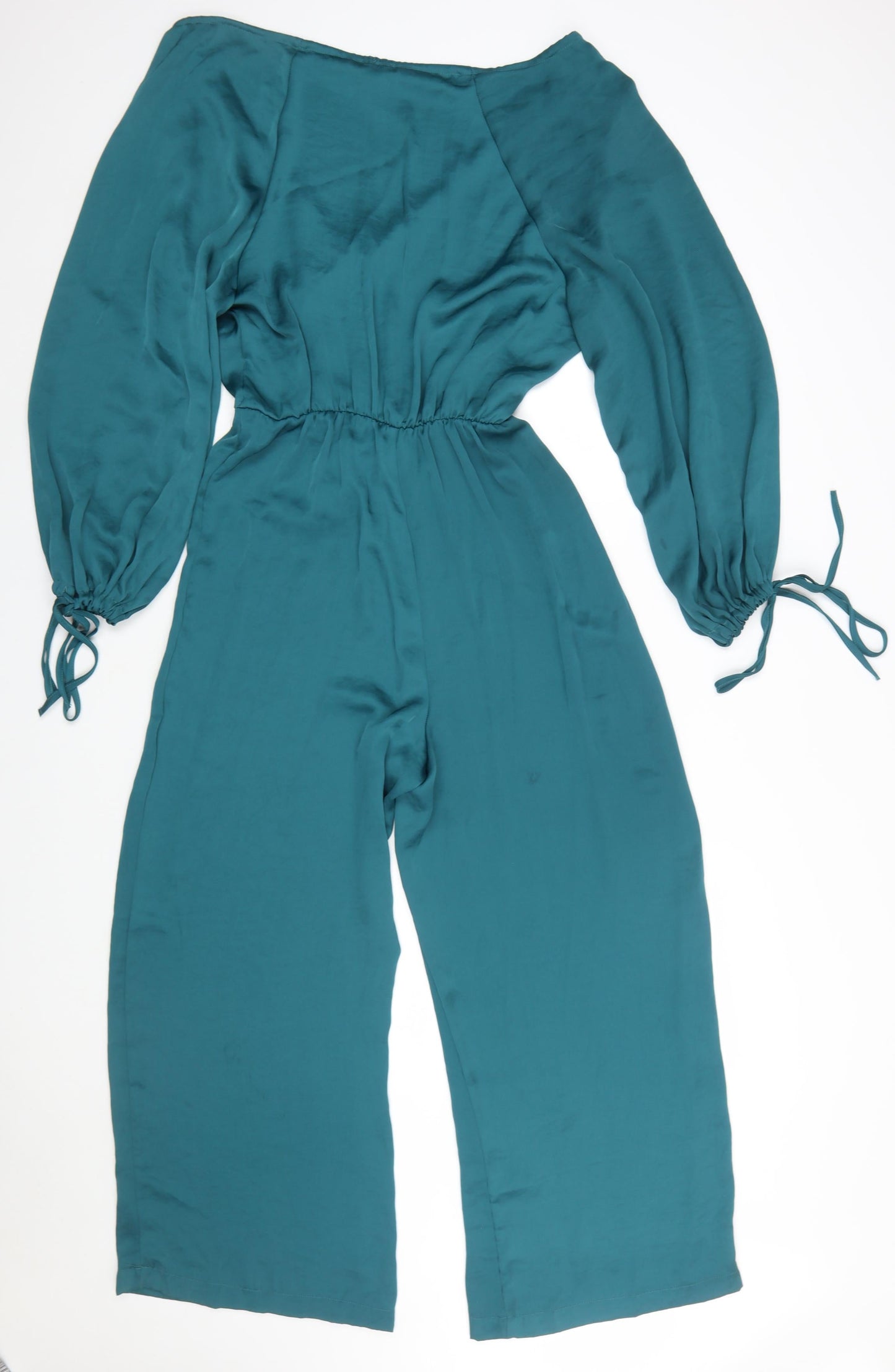 Zara Women Teal Long Sleeve V-Neck Jumpsuit Size XS Polyester