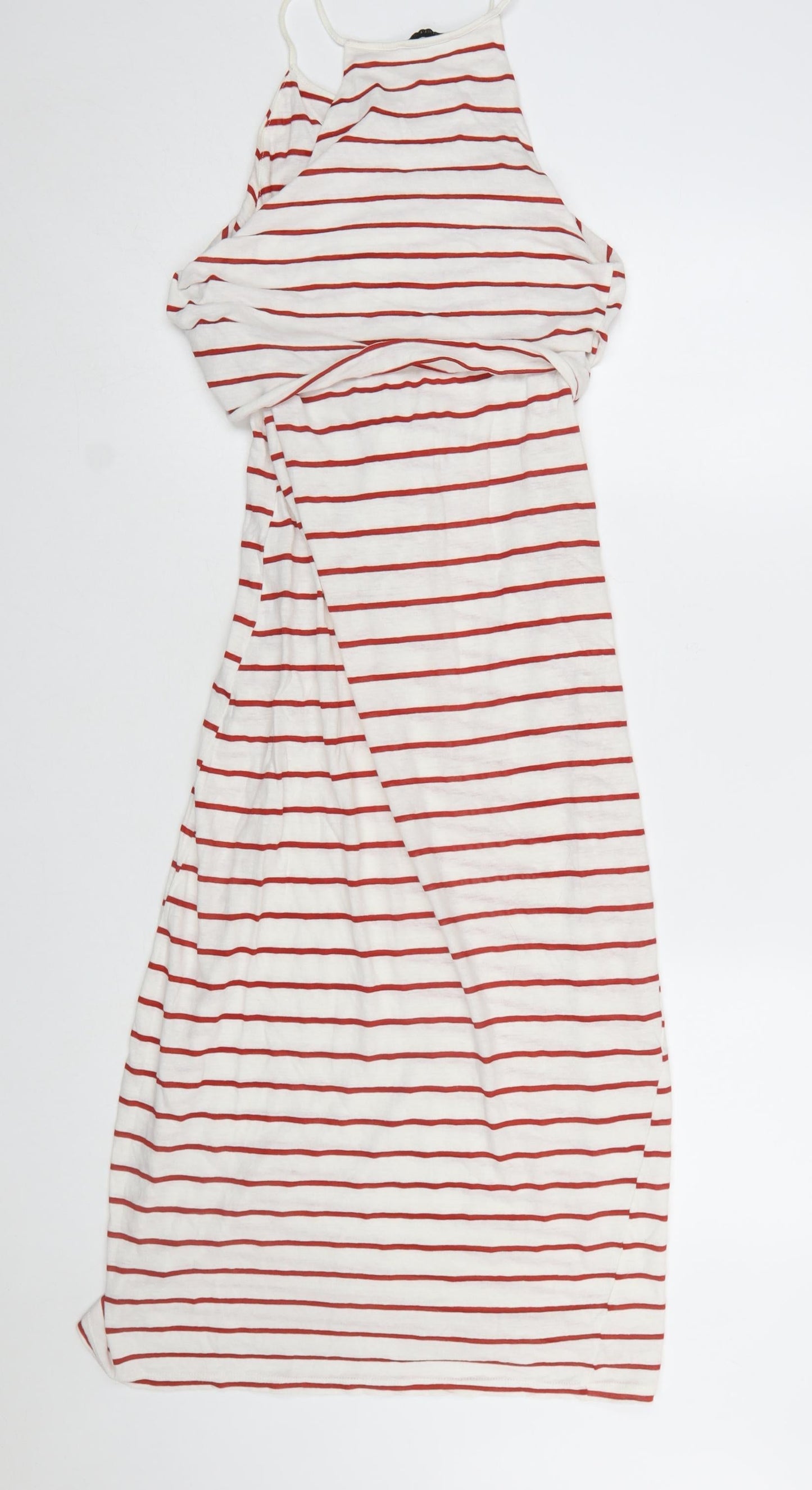 Zara Women White Striped Halter Slip Maxi Dress Size 10