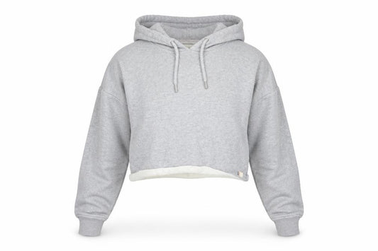 Superdry Womens Grey Cropped Hoodie UK 10 Pullover Hooded Sweatshirt