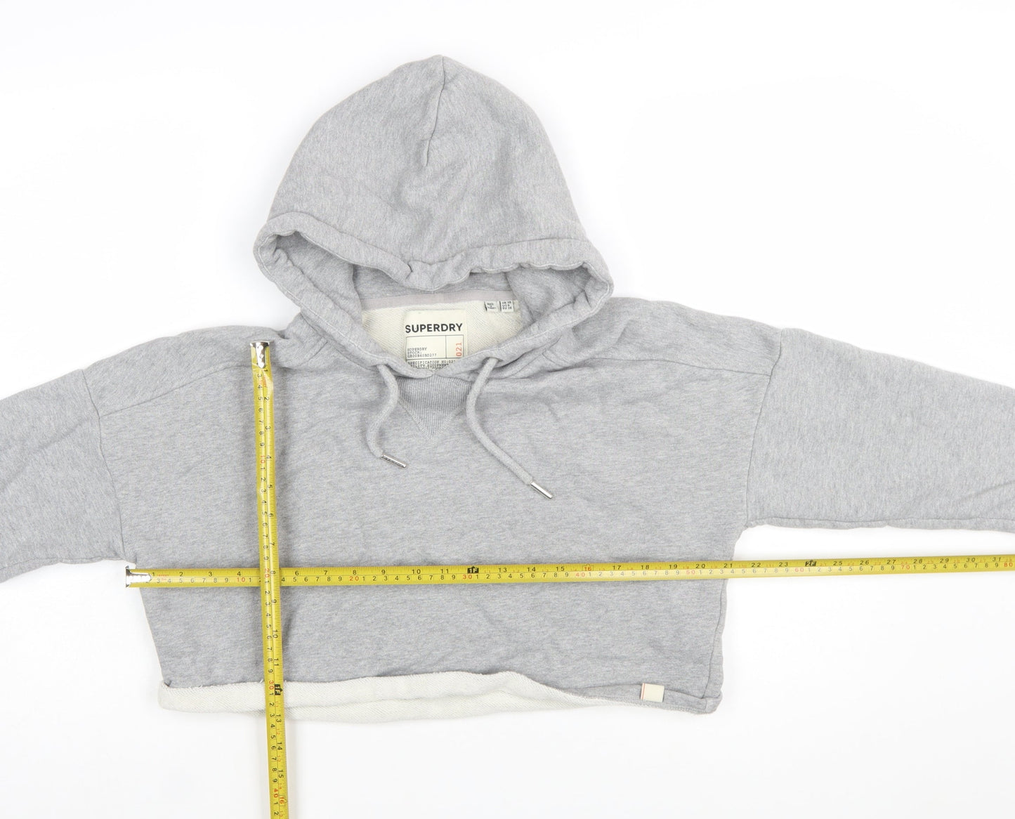 Superdry Womens Grey Cropped Hoodie UK 10 Pullover Hooded Sweatshirt