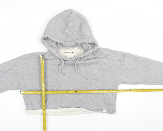 Superdry Womens Grey Cropped Hoodie UK 10 Pullover Hooded Sweatshirt