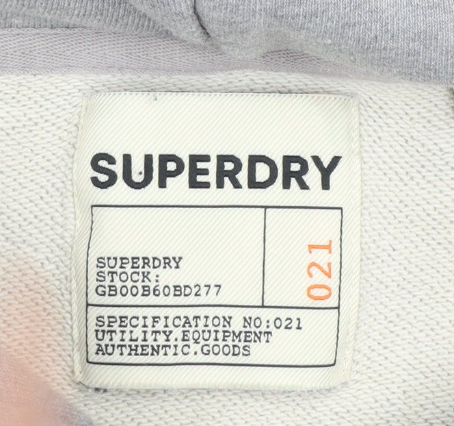 Superdry Womens Grey Cropped Hoodie UK 10 Pullover Hooded Sweatshirt