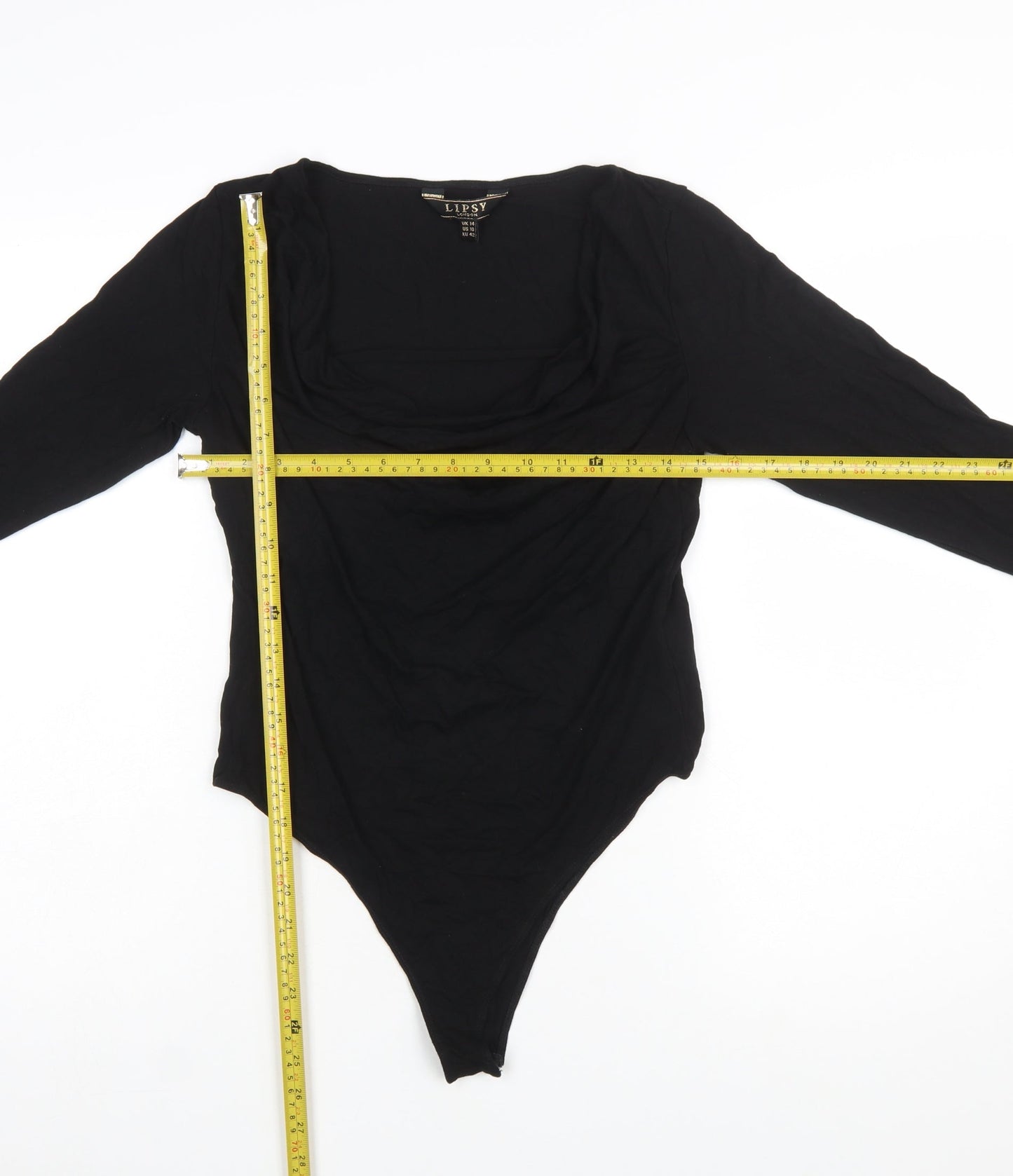 Lipsy London Women's Black Long Sleeve Bodysuit UK 14 Viscose Blend