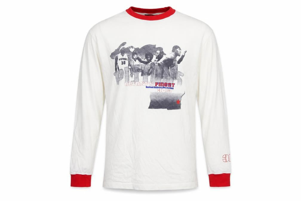 NBA Licensed Men's White Red Long Sleeve Detroit Pistons T-Shirt Size S