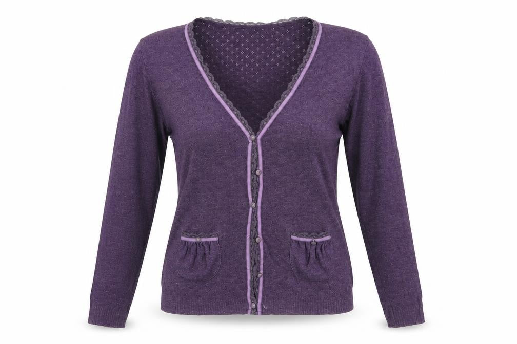 Kew Women Purple Cardigan L Long Sleeve V-Neck Knit