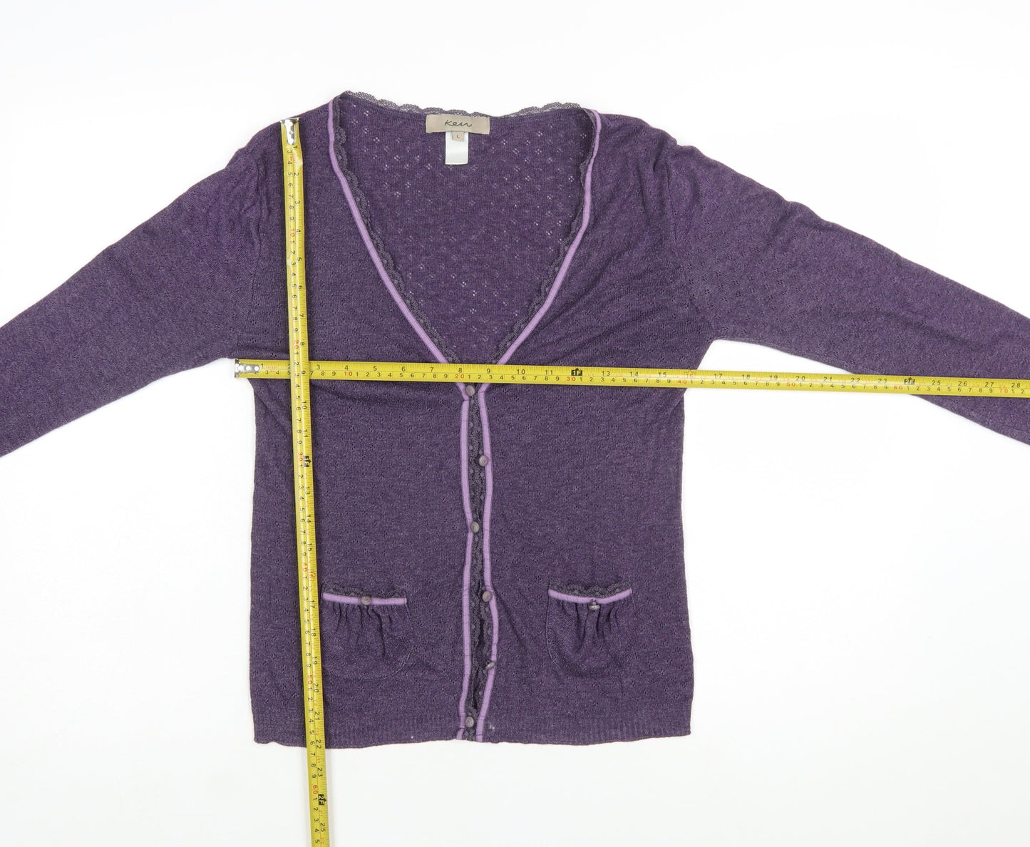 Kew Women Purple Cardigan L Long Sleeve V-Neck Knit