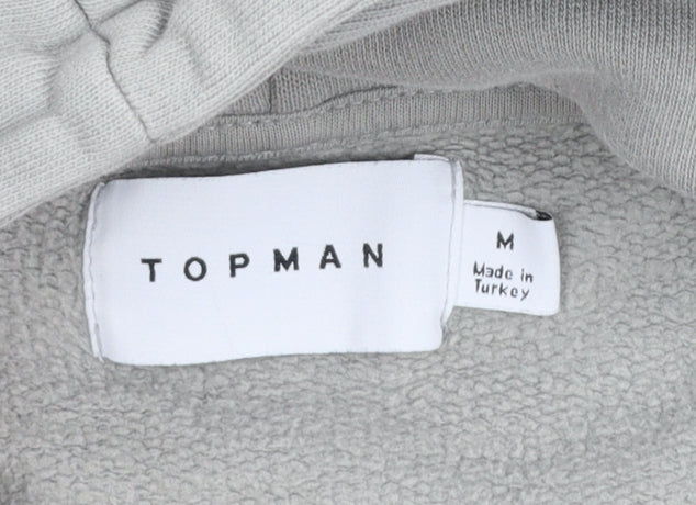 Topman Unisex Grey Cotton Pullover Hoodie M Relaxed Fit