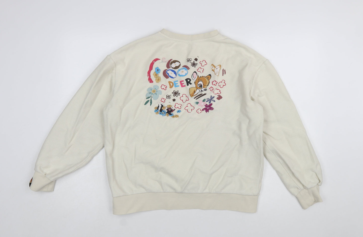 Disney Bambi Beige Women's Sweatshirt Small Pullover Embroidered Cartoon