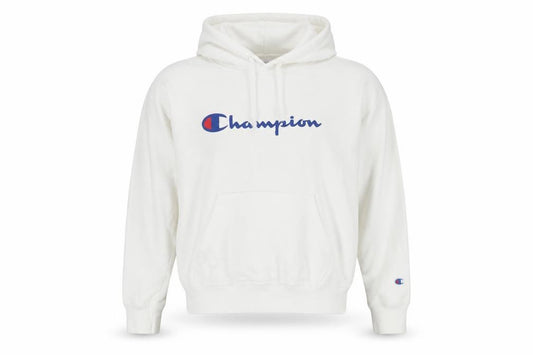Champion Mens White Pullover Hoodie L Logo Athletic Fleece Sweatshirt