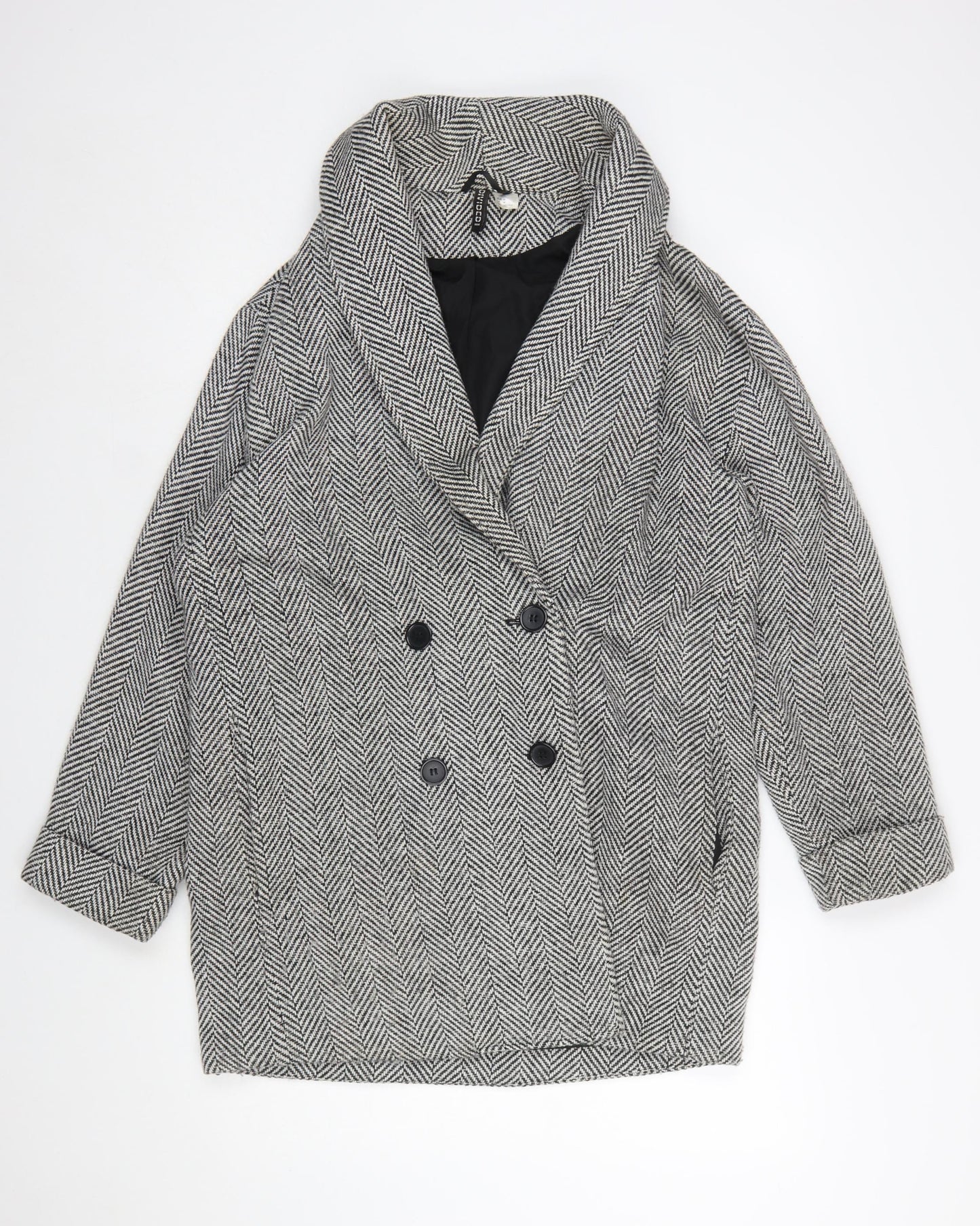 H&M Divided Women's Grey Herringbone Pea Coat Size M Wool Blend