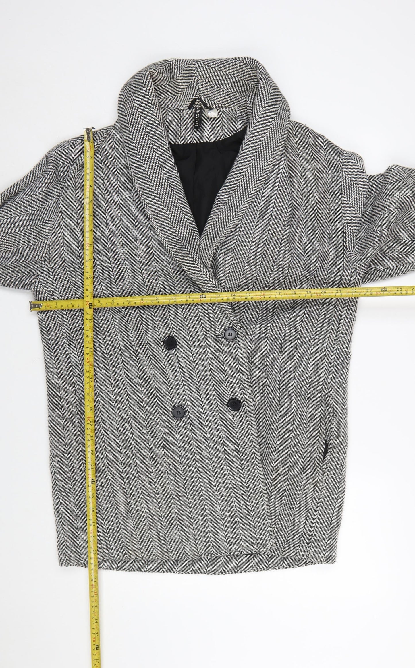 H&M Divided Women's Grey Herringbone Pea Coat Size M Wool Blend